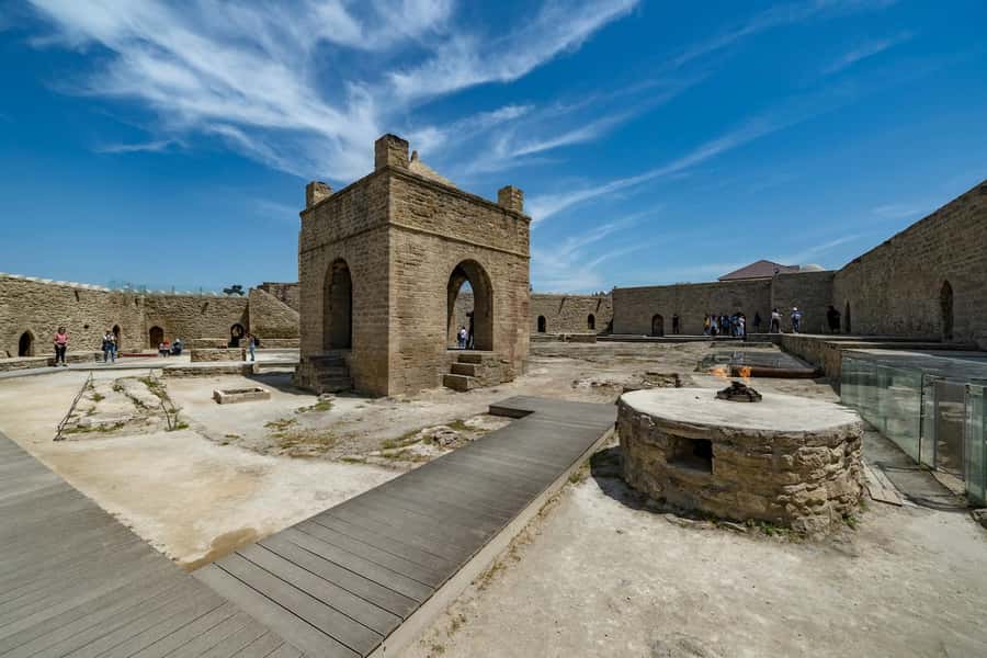 Gobustan & Mud, Fire Temple, Burning Mountain, H.A. Center - Ateshgah Fire Temple: fire history without the guesswork